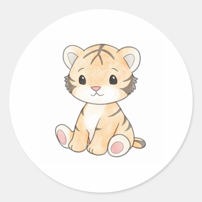 Rond Sticker Cute Tiger Cub Animaux sauvages adorables (Devant)