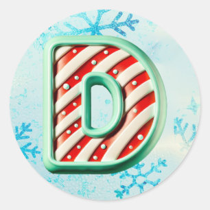 Rond Sticker "D" de Noël sucre de canne, Stripes festiv
