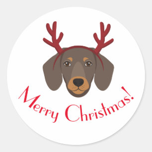 Rond Sticker Dachshund Reindeer Joyeux Noël