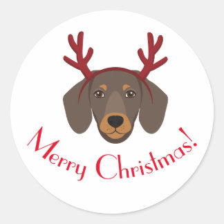 Rond Sticker Dachshund Reindeer Joyeux Noël