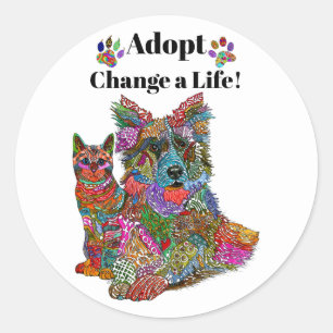 Rond Sticker d'adoption de chats et de chiens mignons e