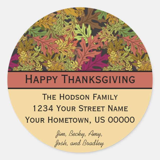 Rond Sticker d'adresse d'automne et d'action de grâces (Devant)