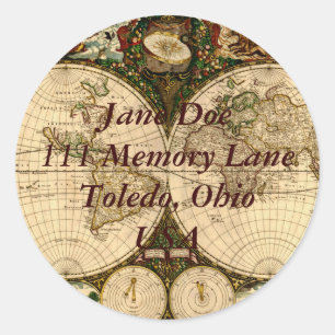Rond Sticker d'adresse de carte de l'ancien monde