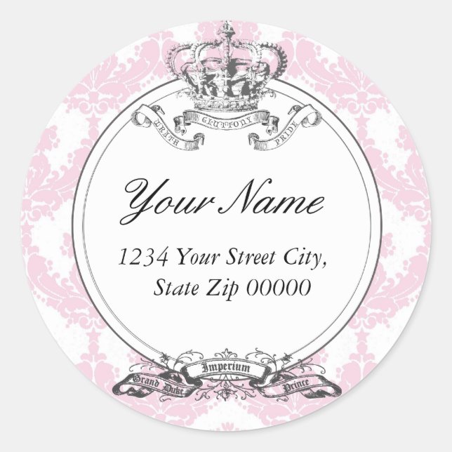 Rond Sticker d'adresse de la Couronne Damask<Peach> (Devant)