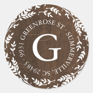 Rond Sticker d'adresse de monogramme de couronne rustiq