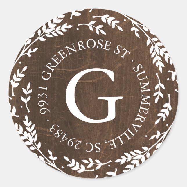 Rond Sticker d'adresse de monogramme de couronne rustiq (Devant)