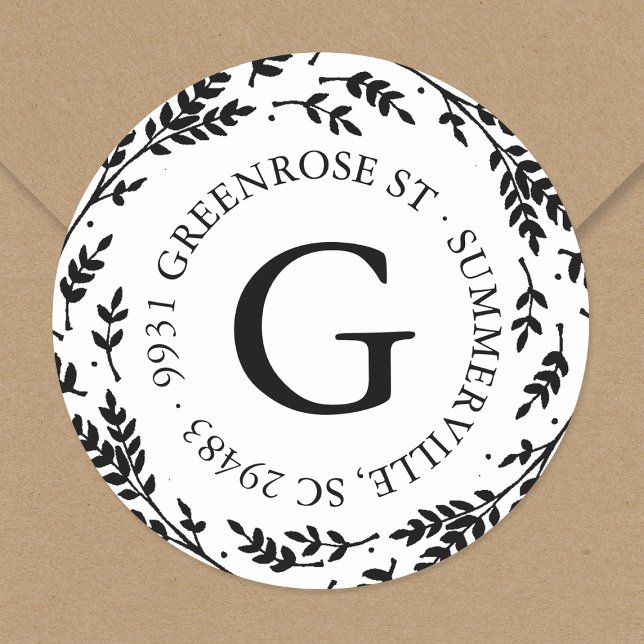 Rond Sticker d'adresse de monogramme de couronne rustiq (Créateur téléchargé)