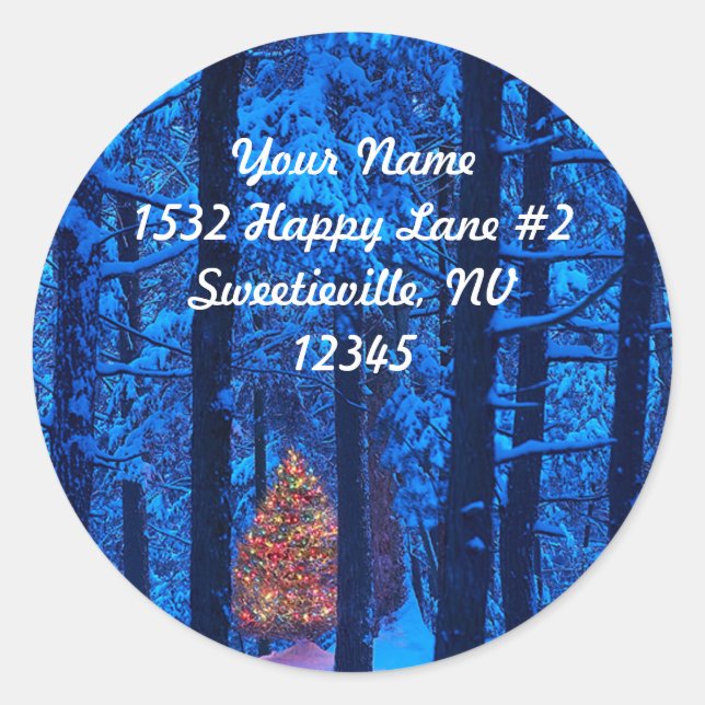 Rond Sticker d'adresse de Noël dans les bois (Devant)