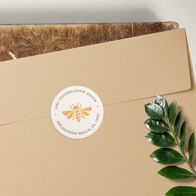 Rond Sticker d'adresse de retour d'aquarelle d'abeille  (Créateur téléchargé)