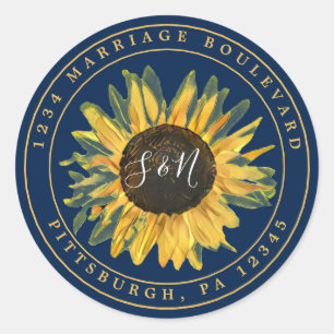 Rond Sticker d'adresse de retour de tournesol rustique