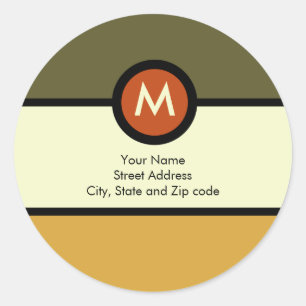 Rond Sticker d'adresse de retour Monogramme - Vert/Or