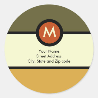 Rond Sticker d'adresse de retour Monogramme - Vert/Or