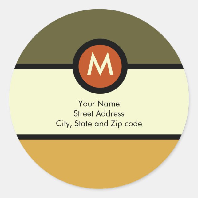 Rond Sticker d'adresse de retour Monogramme - Vert/Or (Devant)