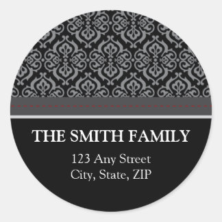 Rond Sticker d'adresse de retour vintage Black Damask