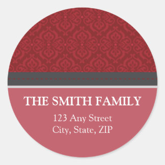 Rond Sticker d'adresse de retour vintage Red Damask