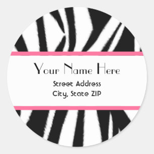 Rond Sticker d'adresse d'impression et rose Zebra