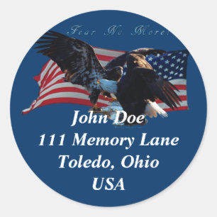 Rond Sticker d'adresse du drapeau de l'aigle chauve/amé
