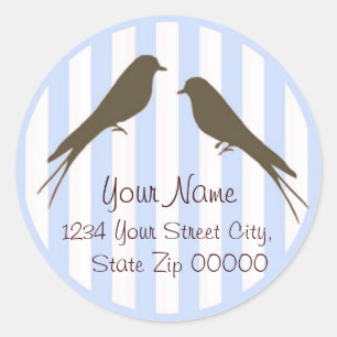 Rond Sticker d'adresse pour oiseaux à rayures bleues