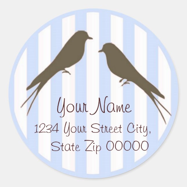 Rond Sticker d'adresse pour oiseaux à rayures bleues (Devant)