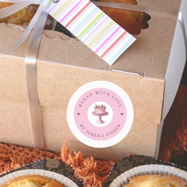 Rond Sticker d'affaires Pink Polka Pink Baked avec amou (Créateur téléchargé)