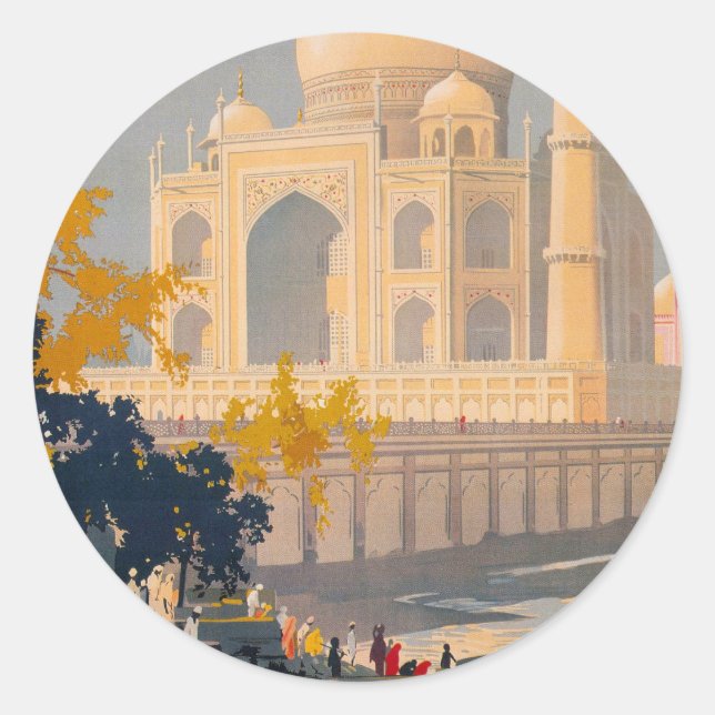 Rond Sticker d'affiche de voyage Taj Mahal Retro (Devant)