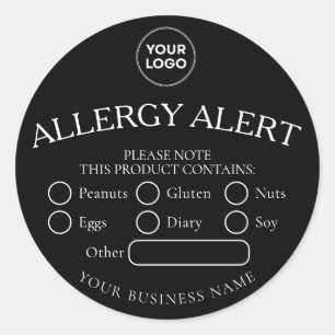 Rond Sticker d'alerte d'allergie aux aliments noirs noi