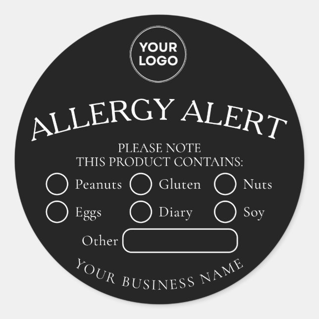 Rond Sticker d'alerte d'allergie aux aliments noirs noi (Devant)