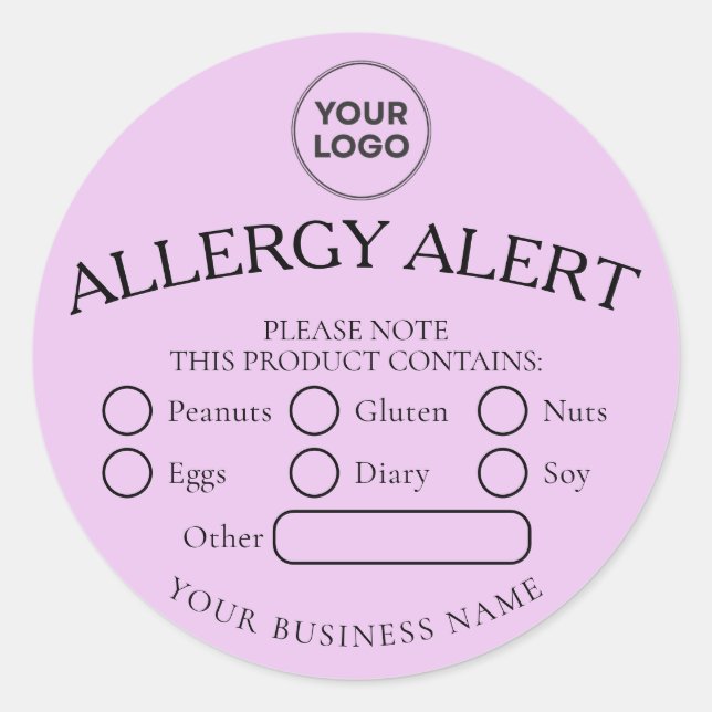 Rond Sticker d'alerte d'allergie aux aliments noirs sim (Devant)