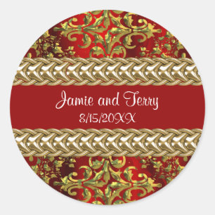 Rond Sticker Damask Red Gold, Mariage Gold Chain