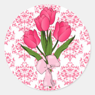 Rond Sticker Damask & Tulips rose