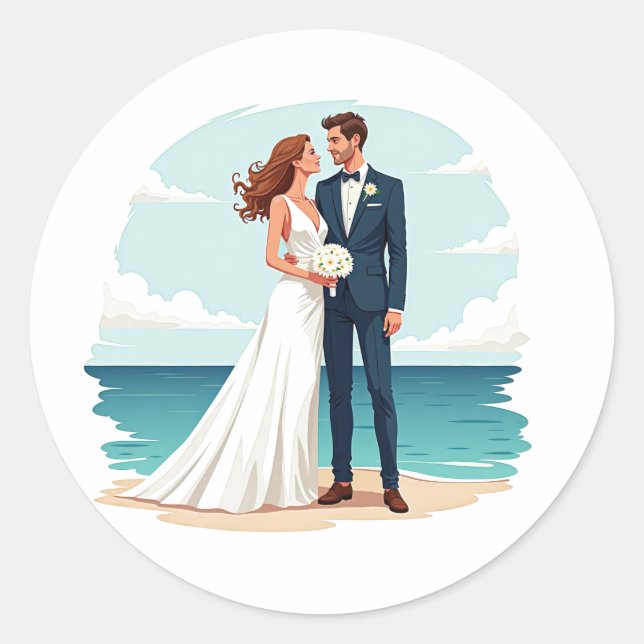 Rond Sticker d'amour de mariage de plage (Devant)
