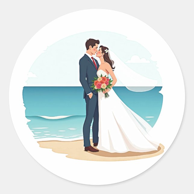 Rond Sticker d'amour de mariage de plage (Devant)