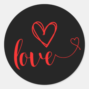 Rond Sticker d'amour noir et rouge avec coeur