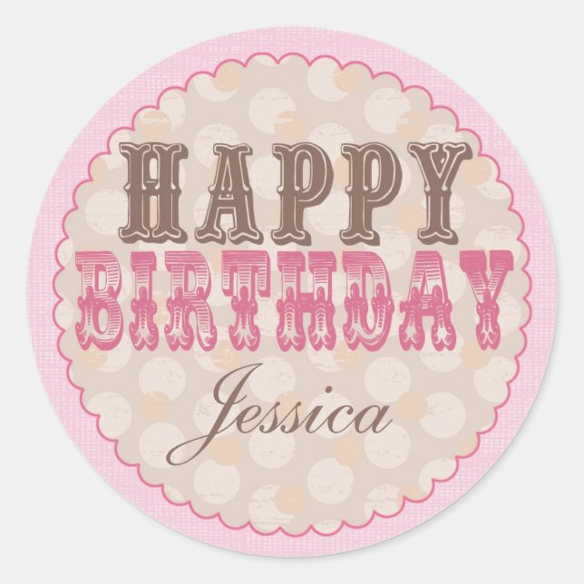 Rond Sticker d'anniversaire à l'ours en peluche - rose (Devant)