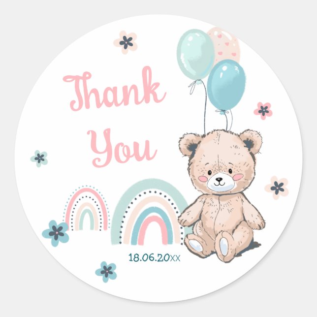 Rond Sticker d'anniversaire avec ours en peluche mignon (Devant)