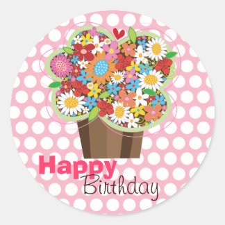 Rond Sticker d'anniversaire de cupcake Fleurs de printe