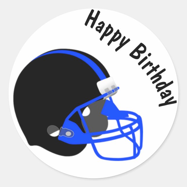 Rond Sticker d'anniversaire de football bleu et noir (Devant)