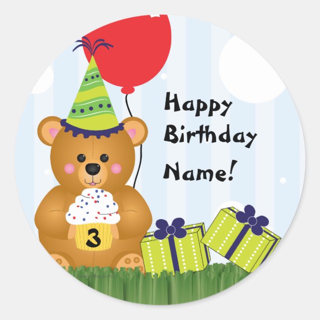 Rond Sticker d'anniversaire de l'ours en peluche sur me (Devant)