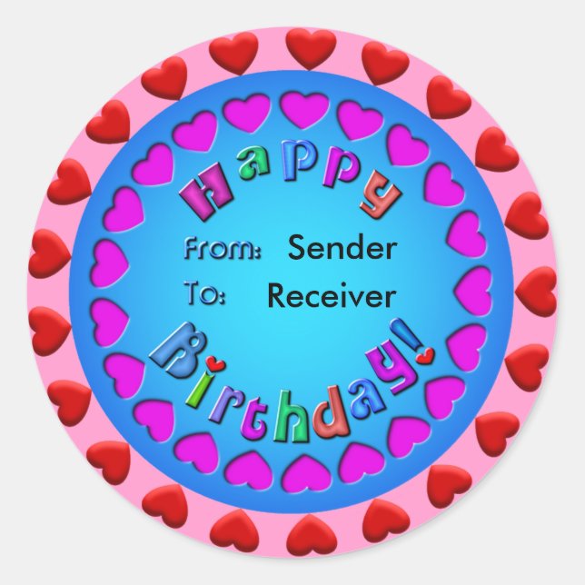 Rond Sticker d'anniversaire du Cercle des Coeurs (Devant)