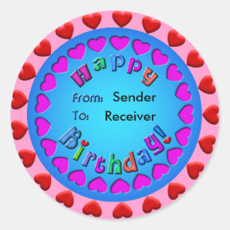 Rond Sticker d'anniversaire du Cercle des Coeurs