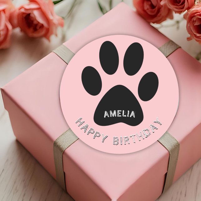 Rond Sticker d'anniversaire Empreinte de patte rose heu (Créateur téléchargé)