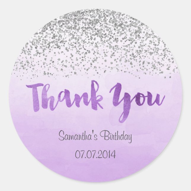 Rond Sticker d'anniversaire en argent et violet (Devant)
