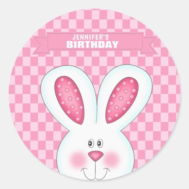 Rond Sticker d'anniversaire lapin personnalisé (Devant)