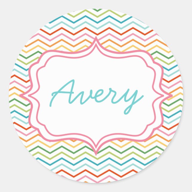 Rond Sticker d'anniversaire moderne Rainbow Chevron STr (Devant)