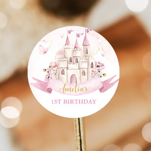 Rond Sticker d'anniversaire Pink Fairytale Princess Cas