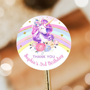 Rond Sticker d'anniversaire Rainbow Magical Unicorn