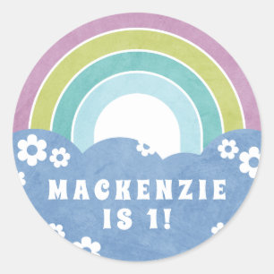 Rond Sticker d'anniversaire Retro Rainbow & Daisies