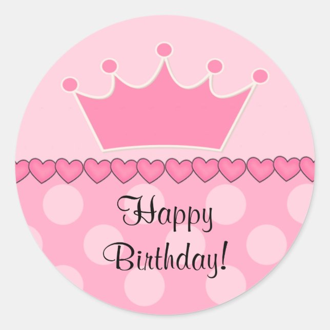 Rond Sticker d'anniversaire rose Princess Crown (Devant)