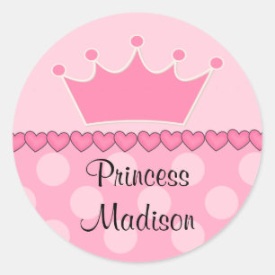 Rond Sticker d'anniversaire rose Princess Crown