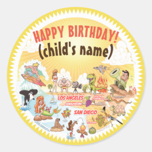 Rond Sticker d'anniversaire Sunny California Beach